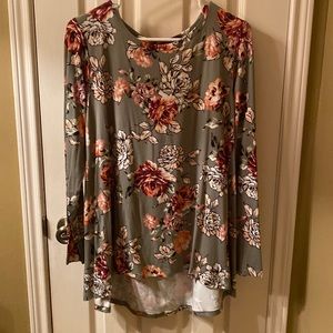 Green multicolored floral print long sleeve top